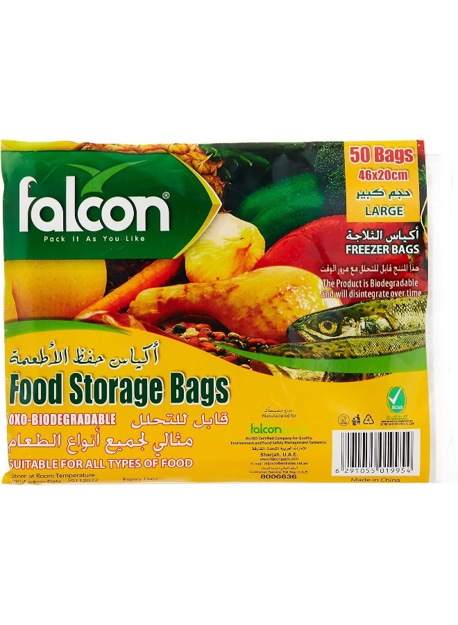 Falconpack 50-Piece Pack Food Storage Bags Clear 20X46cm Clear 20X46cm - Image 1