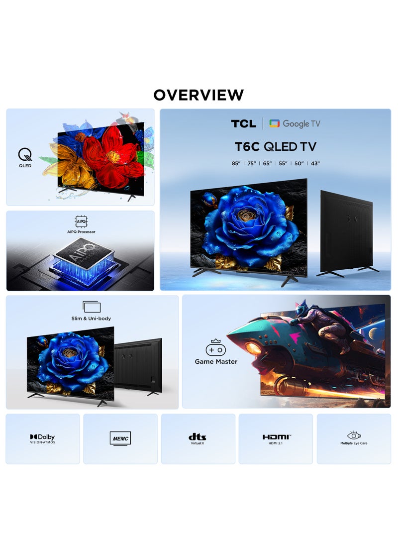 TCL 50 Inch Smart TV 4K QLED Colorful Quantum Crystal HDR 10+ Gaming Google TV, ONKYO 2.1 Hi-Fi, Dolby Atmos, DTS Virtual X, Voice Control, Game Master, 50T6C (2025 Model) 50T6C black - Image 2