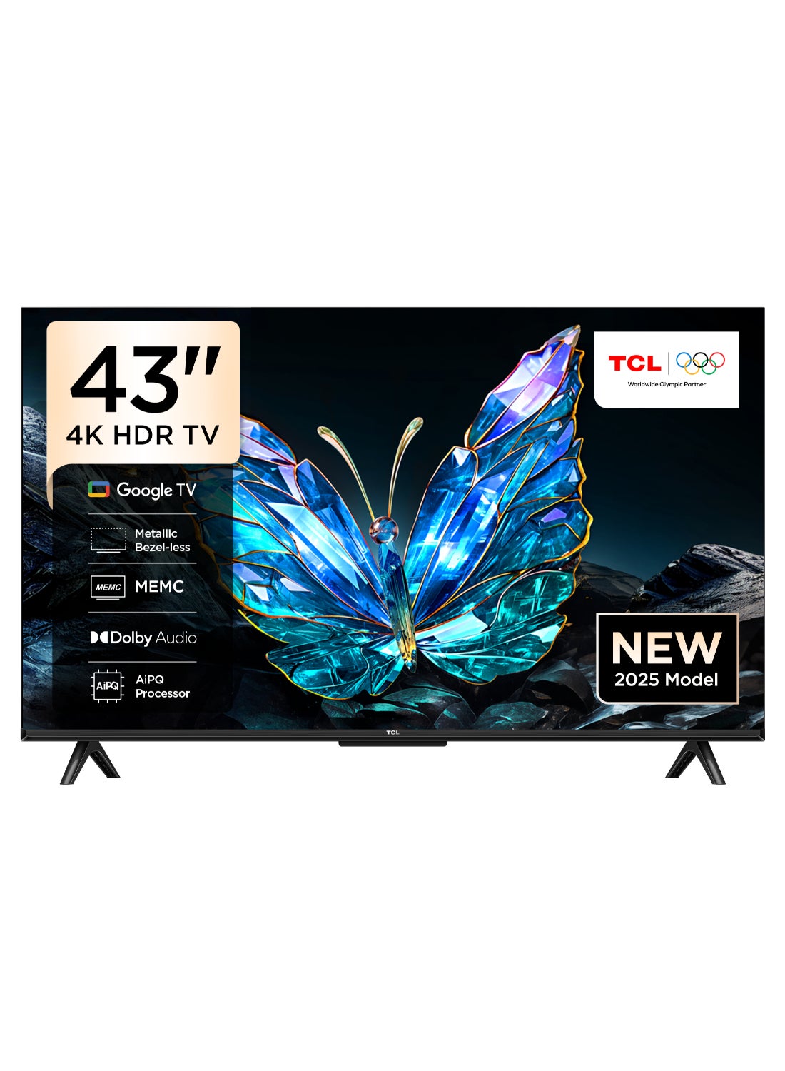 TCL Television 43 Inch Smart TV 4K UHD HDR 10 Google TV, Dynamic Color Enhancement, Dolby Audio, HVA Panel, MEMC, Multiple Eye Care with Metallic Bezel-less Design, 43V6C (2025 Model) 43V6C black