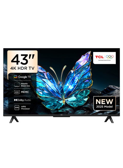 TCL Television 43 Inch Smart TV 4K UHD HDR 10 Google TV, Dynamic Color Enhancement, Dolby Audio, HVA Panel, MEMC, Multiple Eye Care with Metallic Bezel-less Design, 43V6C (2025 Model) 43V6C black