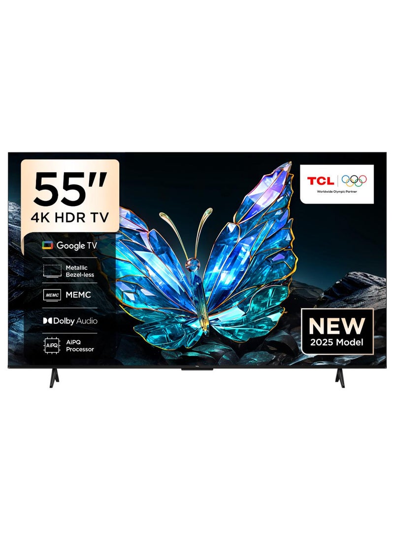 تي سي إل Television 55 Inch Smart TV 4K UHD HDR 10 Google TV, Dynamic Color Enhancement, Dolby Audio, HVA Panel, MEMC, Multiple Eye Care with Metallic Bezel-less Design, 55V6C (2025 Model) 55V6C black - Image 1