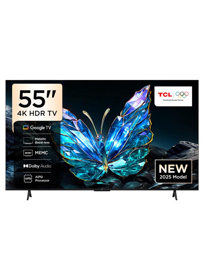 TCL Television 55 Inch Smart TV 4K UHD HDR 10 Google TV, Dynamic Color Enhancement, Dolby Audio, HVA Panel, MEMC, Multiple Eye Care with Metallic Bezel-less Design, 55V6C (2025 Model) 55V6C black - Image 1