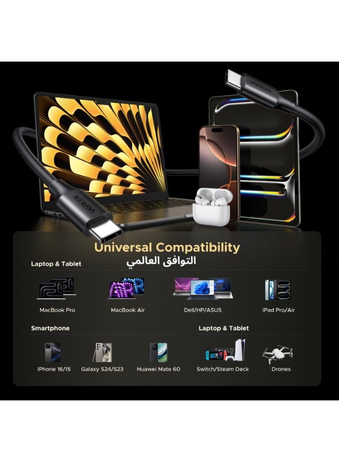 يو جرين 2 Pack 100W Type C Cable 1M USB Type C Charging Cable PVC PD Fast Charge USB C Cable For iPhone 16 15 Series MacBook Air Pro iPad Pro Air Mini Samsung Galaxy S25 S24 Ultra Xiaomi Honor Huawei Laptop - Black  - Image 2