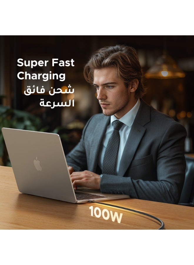 يو جرين 2 Pack 100W Type C Cable 1M USB Type C Charging Cable PVC PD Fast Charge USB C Cable For iPhone 16 15 Series MacBook Air Pro iPad Pro Air Mini Samsung Galaxy S25 S24 Ultra Xiaomi Honor Huawei Laptop - Black  - Image 3