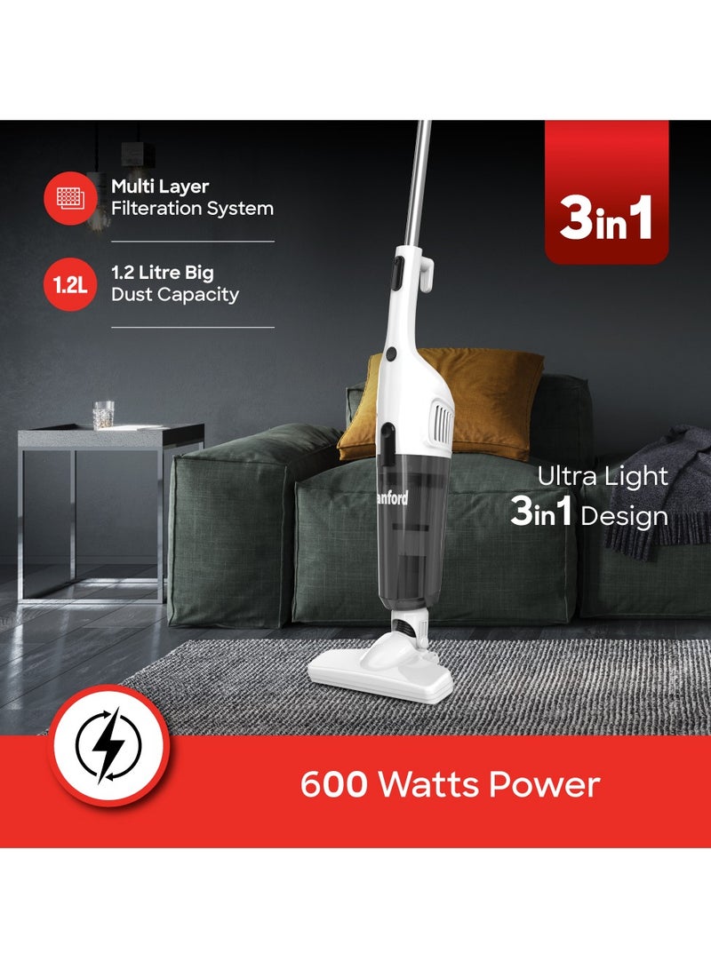 Sanford HEPA Handheld Vacuum Cleaner with 1.2L Dust Bin 3-in-1 Design, Lightweight, Flexible Brush, Easy Empty Transparent Bin 1.2 L 600 W SF876VC white - Image 4