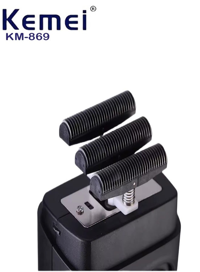Kemei KM-869 Powerful 3-Foil Shaver for Men, Triple Head, Rechargeable, 3 Blades, Aluminum Foil Shaver (Saudi Version) - Image 2