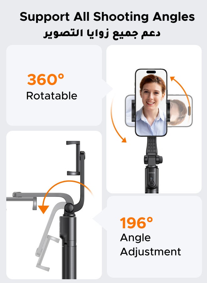 Ugreen Selfie Stick Tripod with Bluetooth Remote and Phone Holder, Extendable And Portable Selfie Stick for iPhone Series, iPhone 16/15/14 Tripod for Video Recording - Black Black - Image 3