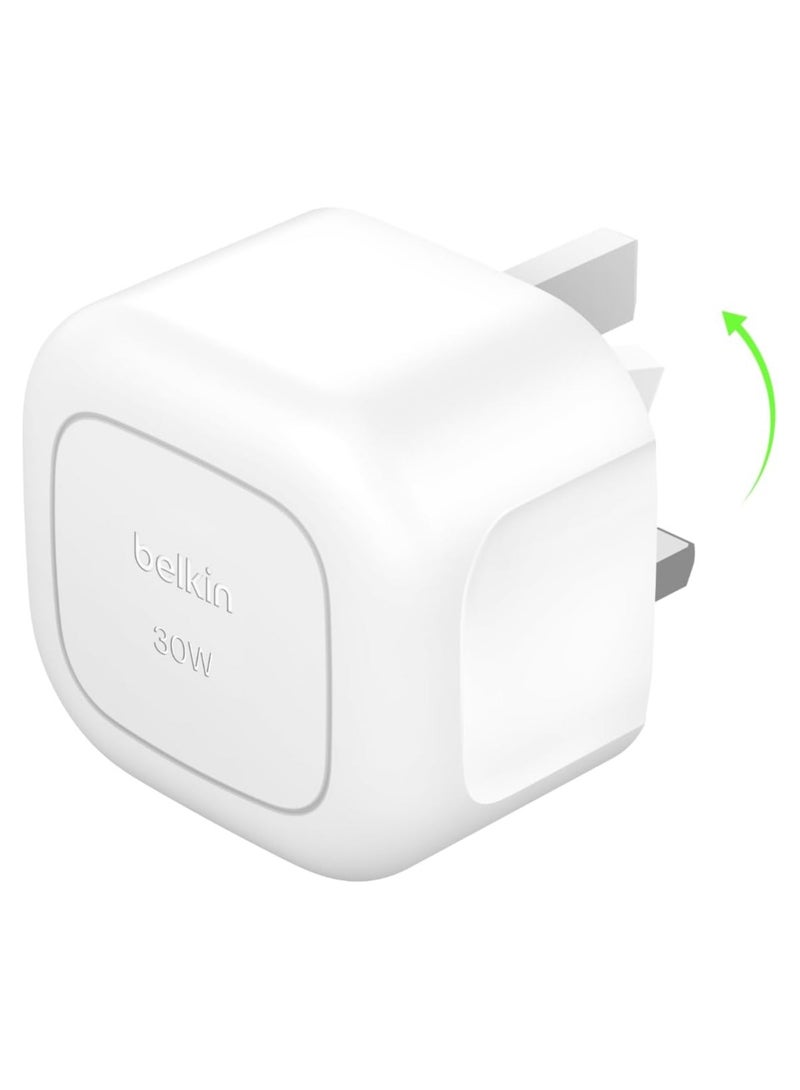 belkin BoostCharge Compact Wall Charger 30W, Travel-friendly USB-C Power Delivery Fast Charging for Apple iPhone Series 15, 14, 13, Samsung Galaxy S24, S23, iPad, AirPods, Tablet And More - White - Image 1