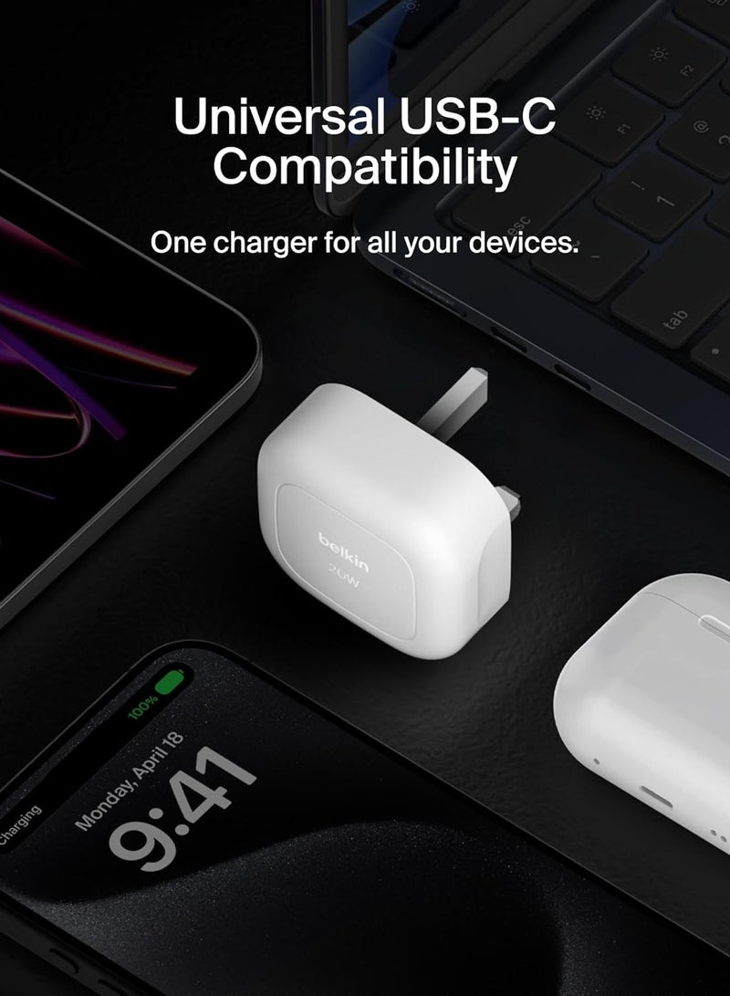belkin BoostCharge 20W Cubic Wall Charger, USB-C Power Delivery Fast Charging for Apple iPhone 16, Samsung Galaxy S25, iPad, AirPods And More with USB-C to USB-C Cable included - White - Image 3