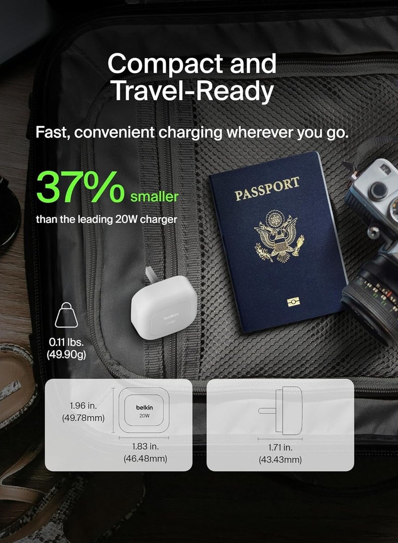 belkin BoostCharge 20W Cubic Wall Charger, USB-C Power Delivery Fast Charging for Apple iPhone 16, Samsung Galaxy S25, iPad, AirPods And More with USB-C to USB-C Cable included - White - Image 4