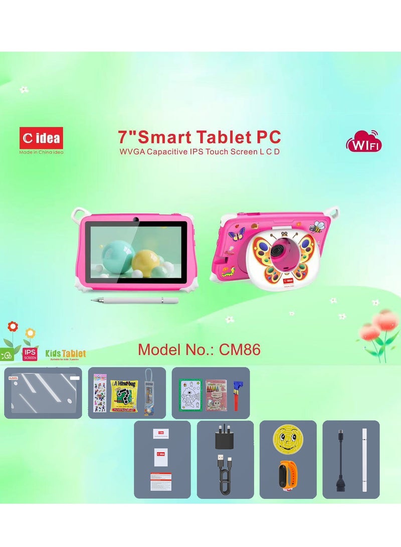 C idea 7-Inch Smart Tablet for Kids CM86 Wi-Fi Bluetooth GPS 8GB RAM 256GB ROM Edge Proof Children Education Android Tab with Built-in Foldable Stand Dual Camera Game Tab - Pink  - Image 4