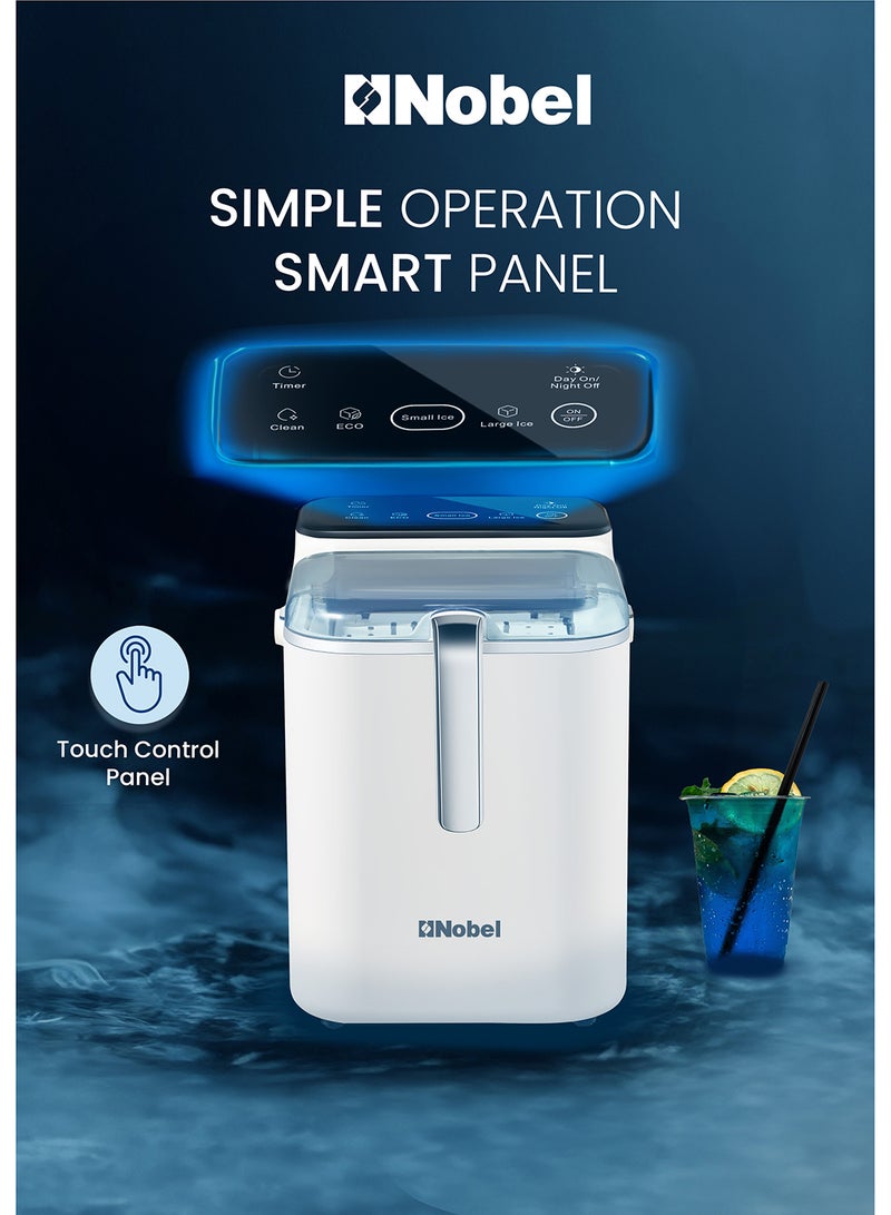 Nobel Ice Maker – 12kg Daily Output, 1.5L Water Tank, Touch Control, 3 Ice Sizes, Smart Indicator 1.5 L 110 W NIM21C White  - Image 4