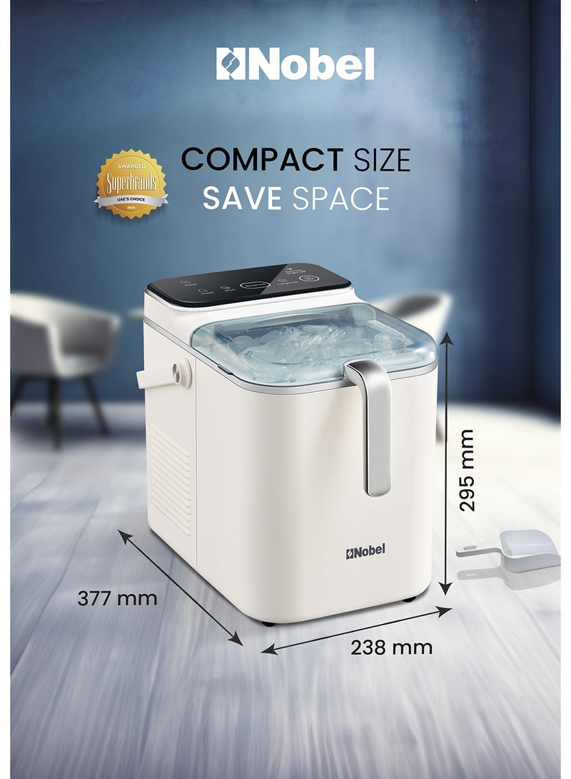 Ice Maker – 12kg Daily Output, 1.5L Water Tank, Touch Control, 3 Ice Sizes, Smart Indicator 1.5 L 110 W NIM21C White