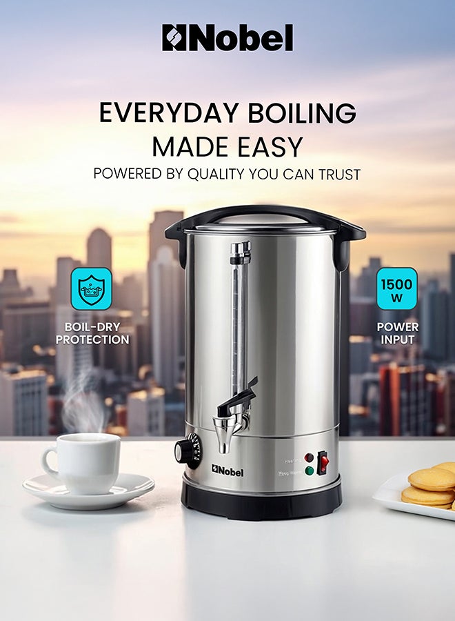 نوبل 10L Water Boiler – Stainless Steel Double Wall, Safety Lock Lid, Non-Drip Faucet, Keep Warm Function NWB1000 Silver - Image 2