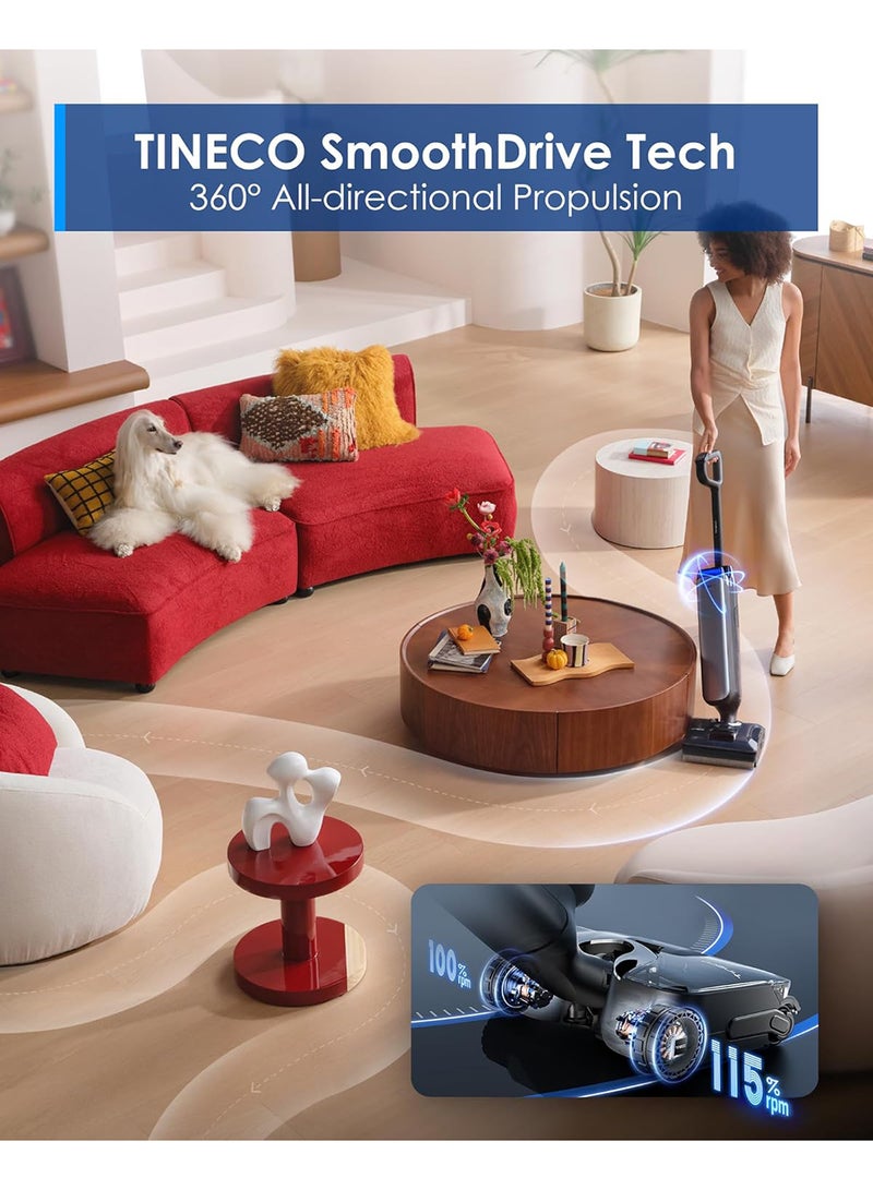 Tineco Floor One S9 Artist Wet Dry Vacuum Cleaner, 22kPa, 360° SmoothDrive, Anti-Tangle, Self-Cleaning, 50 Minutes Working Time, Double Edge Cleaning, 180° Lay-Flat, Flashdry at 85°C 1 L 230 W FW2C0800AE Black  - Image 5