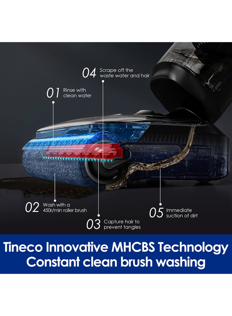 Tineco Floor ONE S7 Stretch Ultra Cordless Wet Dry Vacuum Cleaner, 180°Lay-Flat Anti-Tangle Design, 50 Minutes Runtime, 185℉ Flashdry Self-Cleaning, Dual-Sided Edge Cleaning Floor Cleaner 1 L 230 W FW061600AE Black  - Image 4