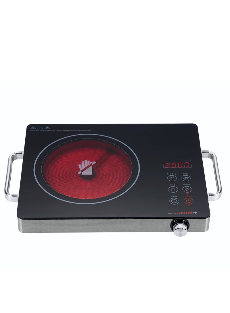 Nobel Infrared Cooker – Single Ring, Touch & Knob Control, Crystal Glass Panel, Residual Heat Indicator, Stainless Steel Body NIC10I Black  - Image 1