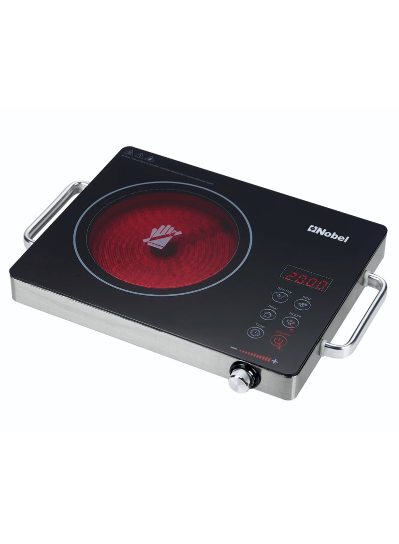 Nobel Infrared Cooker – Single Ring, Touch & Knob Control, Crystal Glass Panel, Residual Heat Indicator, Stainless Steel Body NIC10I Black  - Image 2