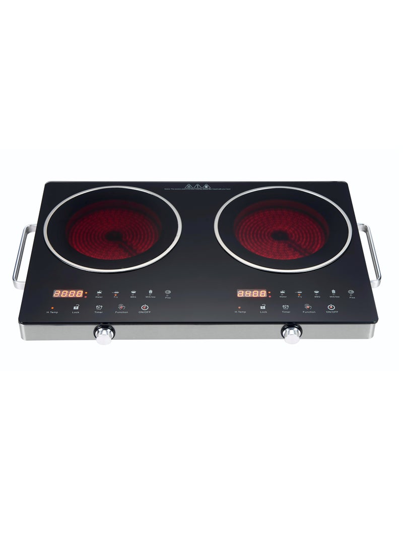 نوبل Double Ring Infrared Cooker, Touch & Knob Control, Tempered Glass Panel, Residual Heat Indicator, Stainless Steel Body NIC20I Black  - Image 1