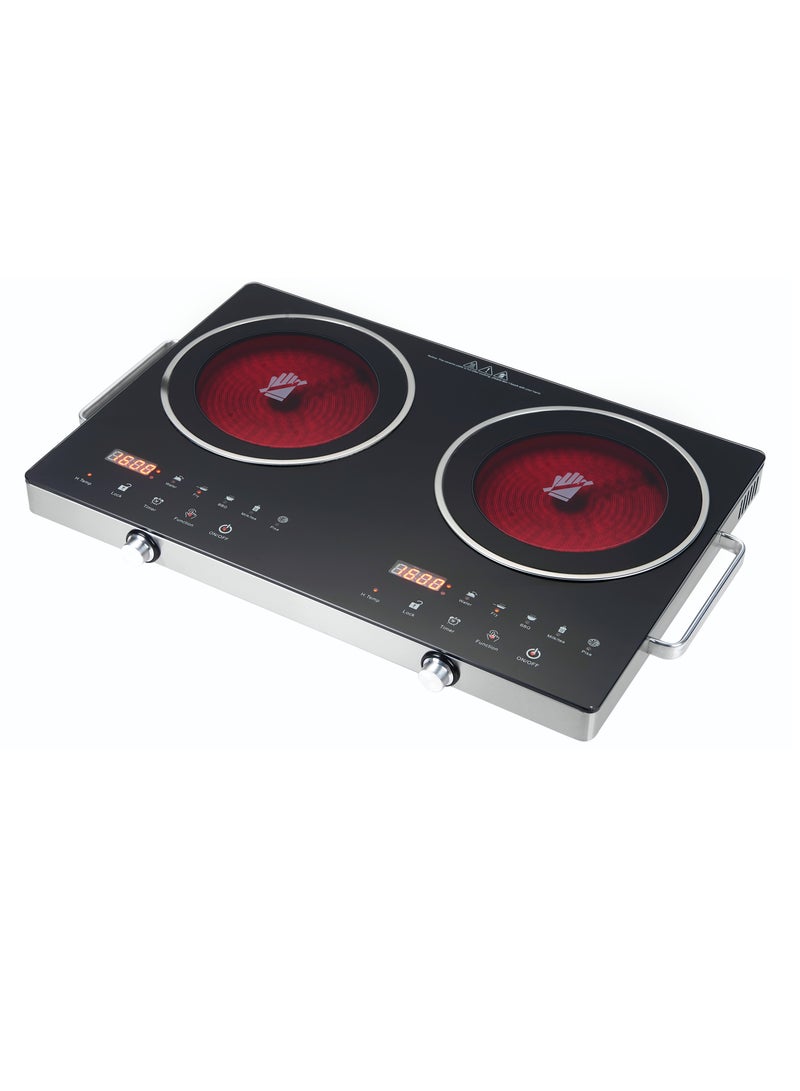 نوبل Double Ring Infrared Cooker, Touch & Knob Control, Tempered Glass Panel, Residual Heat Indicator, Stainless Steel Body NIC20I Black  - Image 2