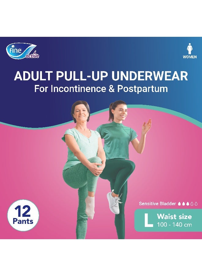 فاين كير سراويل نشطة بعد الولادة وسلس البول للنساء حجم كبير 100 140 سم خصر 12 حفاضات - Image 2