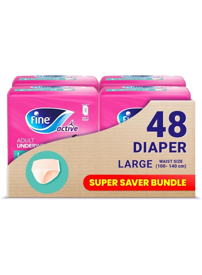 فاين كير سروال نشط بعد الولادة وسلس البول للنساء حجم كبير 100 140 سم خصر 48 حفاضات - Image 2