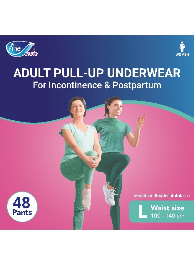 فاين كير سروال نشط بعد الولادة وسلس البول للنساء حجم كبير 100 140 سم خصر 48 حفاضات - Image 3