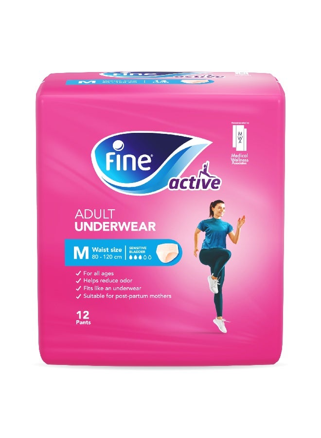 Fine Care Active Postpartum And Incontinence Underwear For Women Medium Size 80  120Cm Waist 12 Diapers - Image 1