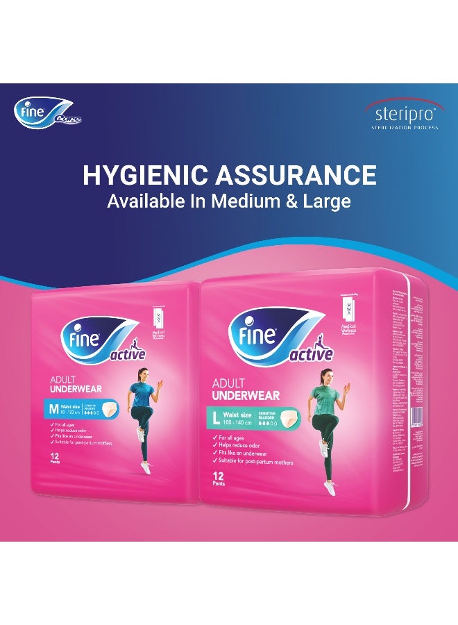Fine Care Active Postpartum And Incontinence Underwear For Women Medium Size 80  120Cm Waist 12 Diapers - Image 3