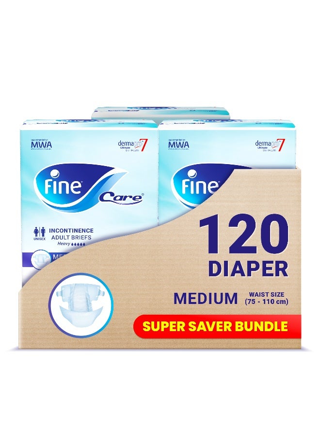 Fine Care Care Adult Incontinence Diaper Briefs Medium Size 75 110Cm 120 Diapers - Image 1