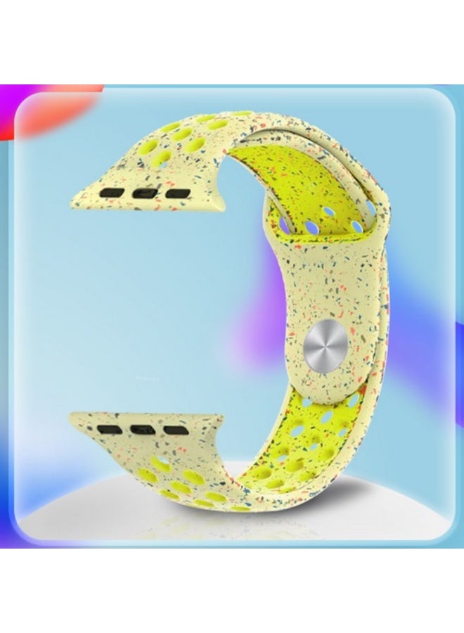 MARGOUN Silicone Sport Strap for Watch Band 38mm, 40mm, 41mm, 42mm (Series 10) Replacement Band with Colorful Particles for iWatch Series Ultra 2/Ultra 10 9 8 7 SE 6 5 4 3 2 1 - Olive Green with Yellow Holes  - Image 5
