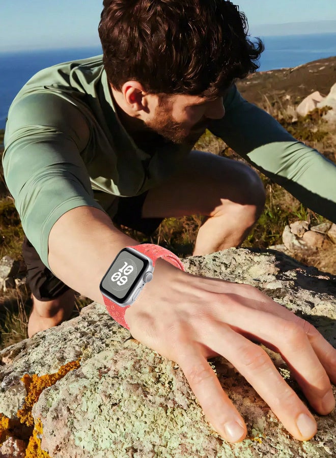 MARGOUN Silicone Sport Strap for Watch Band 38mm, 40mm, 41mm, 42mm (Series 10) Replacement Band with Colorful Particles for iWatch Series Ultra 2/Ultra 10 9 8 7 SE 6 5 4 3 2 1 - Coral Red  - Image 2