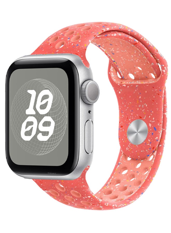 MARGOUN Silicone Sport Strap for Watch Band 38mm, 40mm, 41mm, 42mm (Series 10) Replacement Band with Colorful Particles for iWatch Series Ultra 2/Ultra 10 9 8 7 SE 6 5 4 3 2 1 - Coral Red  - Image 3