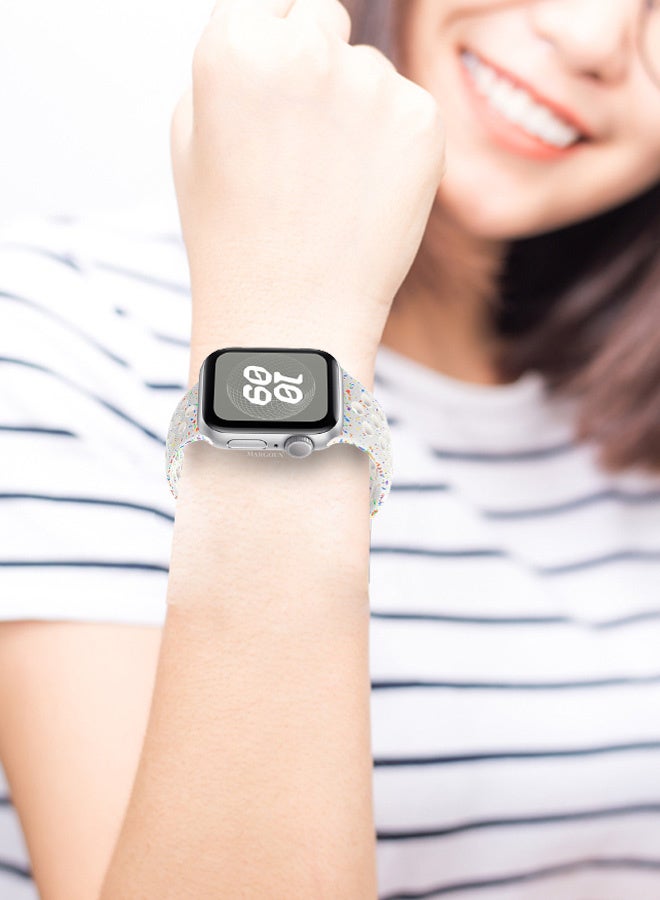 Silicone Sport Strap for Watch Band 38mm, 40mm, 41mm, 42mm (Series 10) Replacement Band with Colorful Particles for iWatch Series Ultra 2/Ultra 10 9 8 7 SE 6 5 4 3 2 1 - Light Grey
