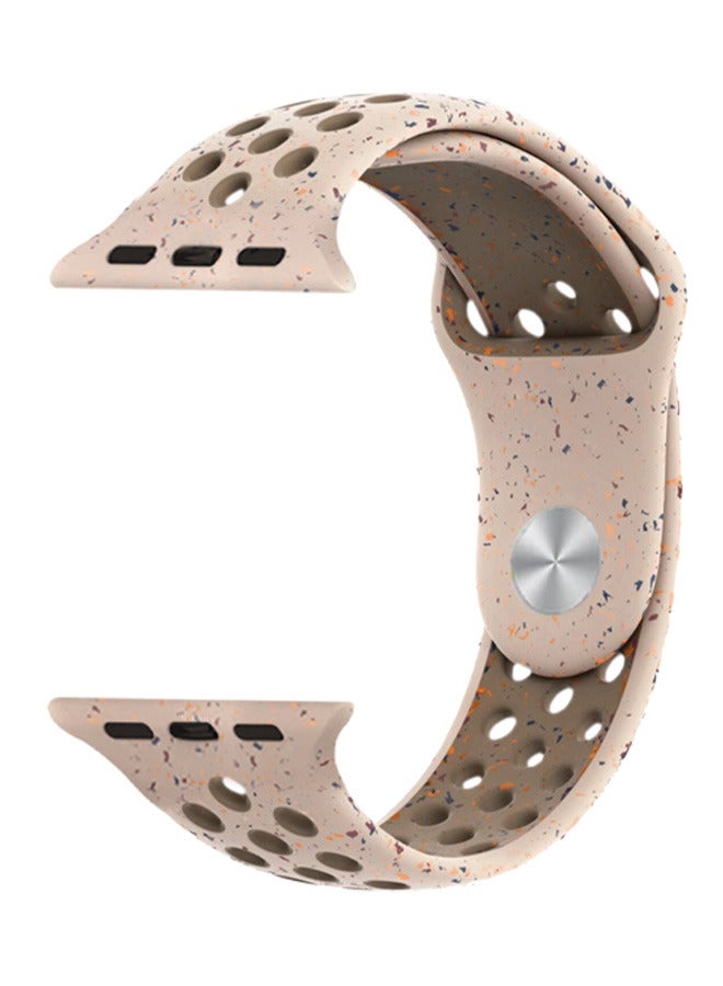 MARGOUN Silicone Sport Strap for Watch Band 49mm, 46mm, 45mm, 44mm, 42mm(Series 3) Replacement Band with Colored Particles for iWatch Series Ultra 2/Ultra 10 9 8 7 SE 6 5 4 3 2 1 - Beige with Brown Holes  - Image 1
