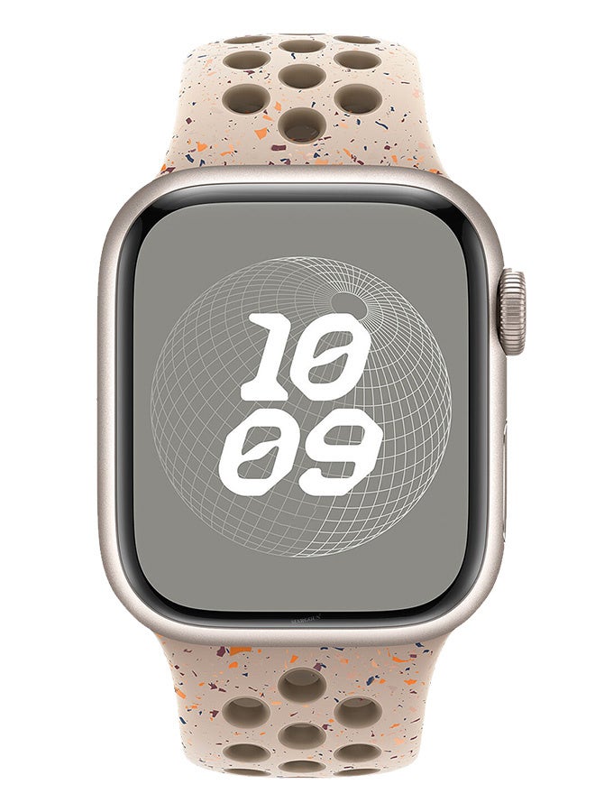 MARGOUN Silicone Sport Strap for Watch Band 49mm, 46mm, 45mm, 44mm, 42mm(Series 3) Replacement Band with Colored Particles for iWatch Series Ultra 2/Ultra 10 9 8 7 SE 6 5 4 3 2 1 - Beige with Brown Holes  - Image 2
