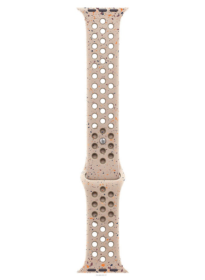 MARGOUN Silicone Sport Strap for Watch Band 49mm, 46mm, 45mm, 44mm, 42mm(Series 3) Replacement Band with Colored Particles for iWatch Series Ultra 2/Ultra 10 9 8 7 SE 6 5 4 3 2 1 - Beige with Brown Holes  - Image 3