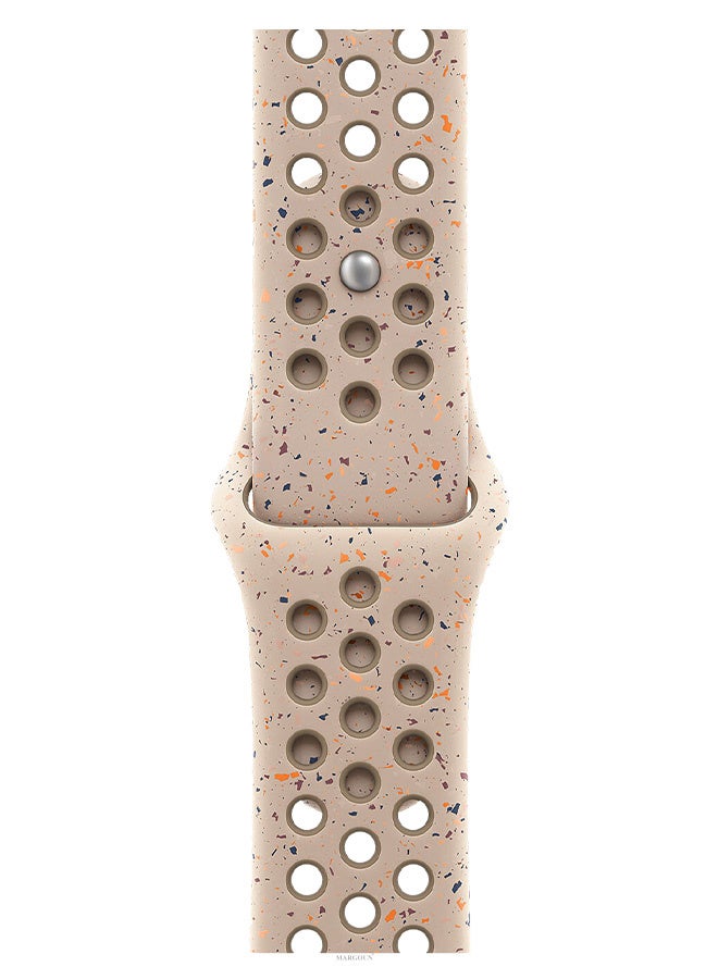 MARGOUN Silicone Sport Strap for Watch Band 49mm, 46mm, 45mm, 44mm, 42mm(Series 3) Replacement Band with Colored Particles for iWatch Series Ultra 2/Ultra 10 9 8 7 SE 6 5 4 3 2 1 - Beige with Brown Holes  - Image 4