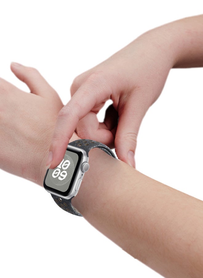 MARGOUN Silicone Sport Strap for Watch Band 38mm, 40mm, 41mm, 42mm (Series 10) Replacement Band with Colorful Particles for iWatch Series Ultra 2/Ultra 10 9 8 7 SE 6 5 4 3 2 1 - Black With Grey Holes Black/Grey  - Image 5
