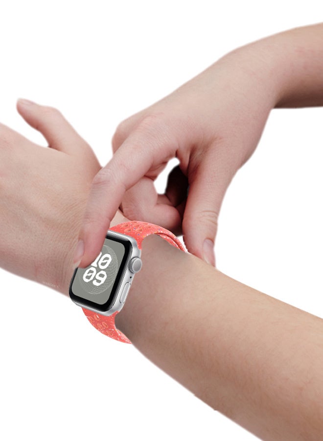 MARGOUN Silicone Sport Strap for Watch Band 49mm, 46mm, 45mm, 44mm, 42mm(Series 3) Replacement Band with Colored Particles for iWatch Series Ultra 2/Ultra 10 9 8 7 SE 6 5 4 3 2 1 - Coral Red  - Image 5