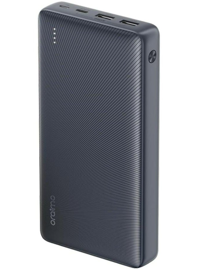20000 mAh Oraimo Traveler 15 Flash 20000mAh Power Bank with 15W Fast Charging,Type-C & USBs Triple Output, Multi-Layer Protection with 3D Texture Exterior black
