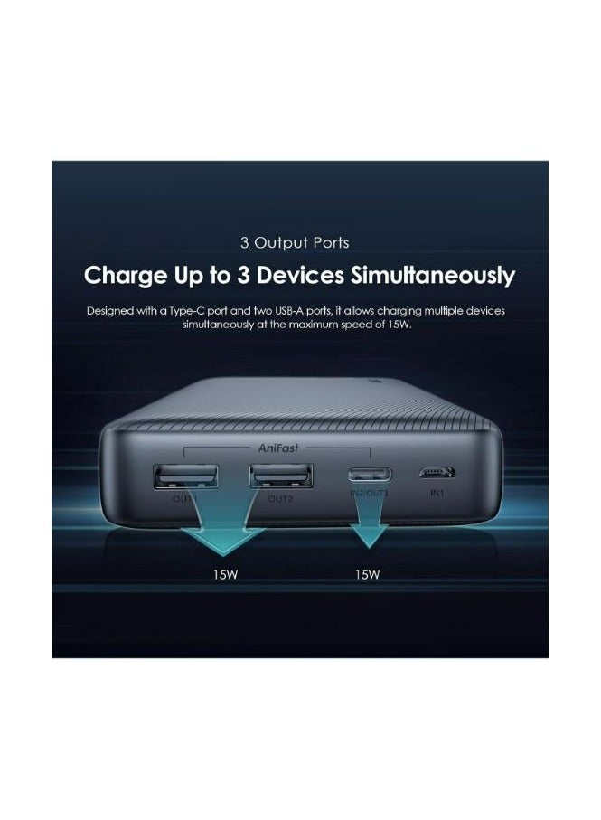20000 mAh Oraimo Traveler 15 Flash 20000mAh Power Bank with 15W Fast Charging,Type-C & USBs Triple Output, Multi-Layer Protection with 3D Texture Exterior black