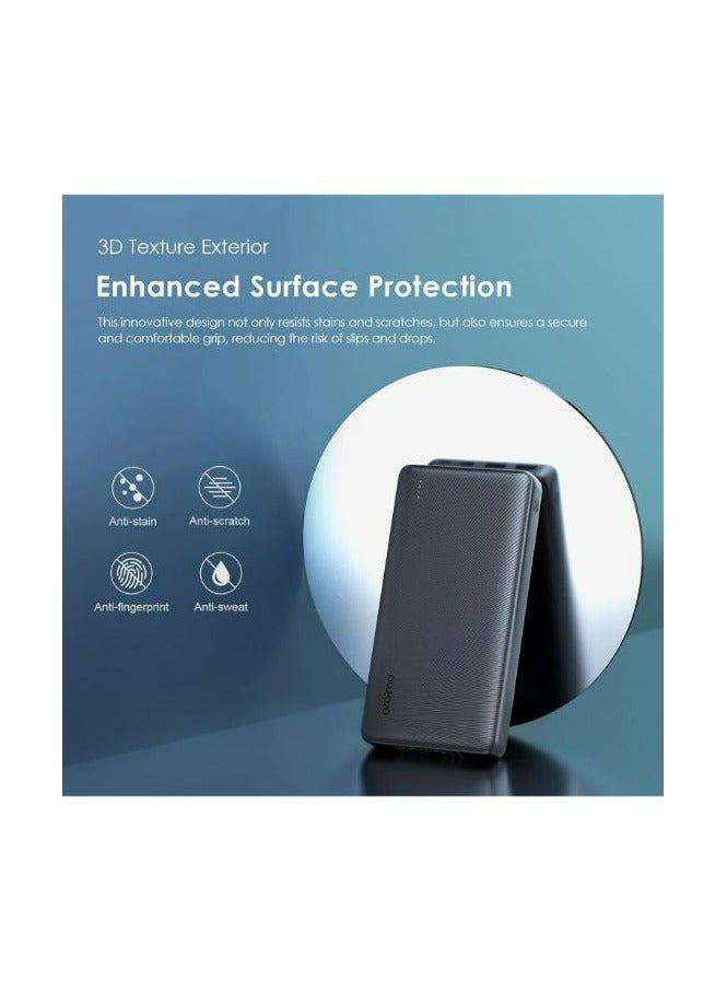 20000 mAh Oraimo Traveler 15 Flash 20000mAh Power Bank with 15W Fast Charging,Type-C & USBs Triple Output, Multi-Layer Protection with 3D Texture Exterior black
