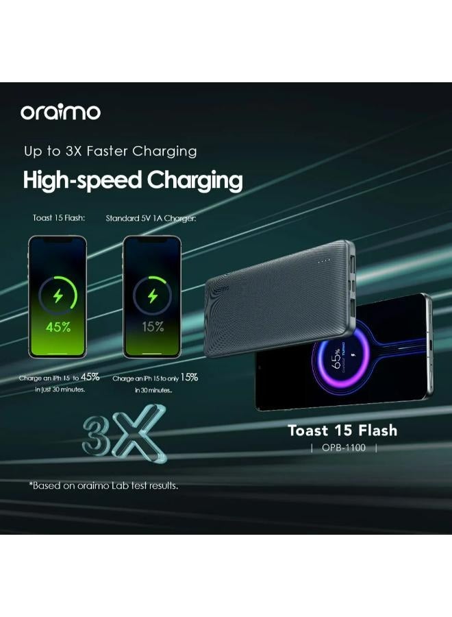 Oraimo 10000 mAh Oraimo Toast 15 Flash OPB-1100 Power Bank 10,000mAh 15W black - Image 3
