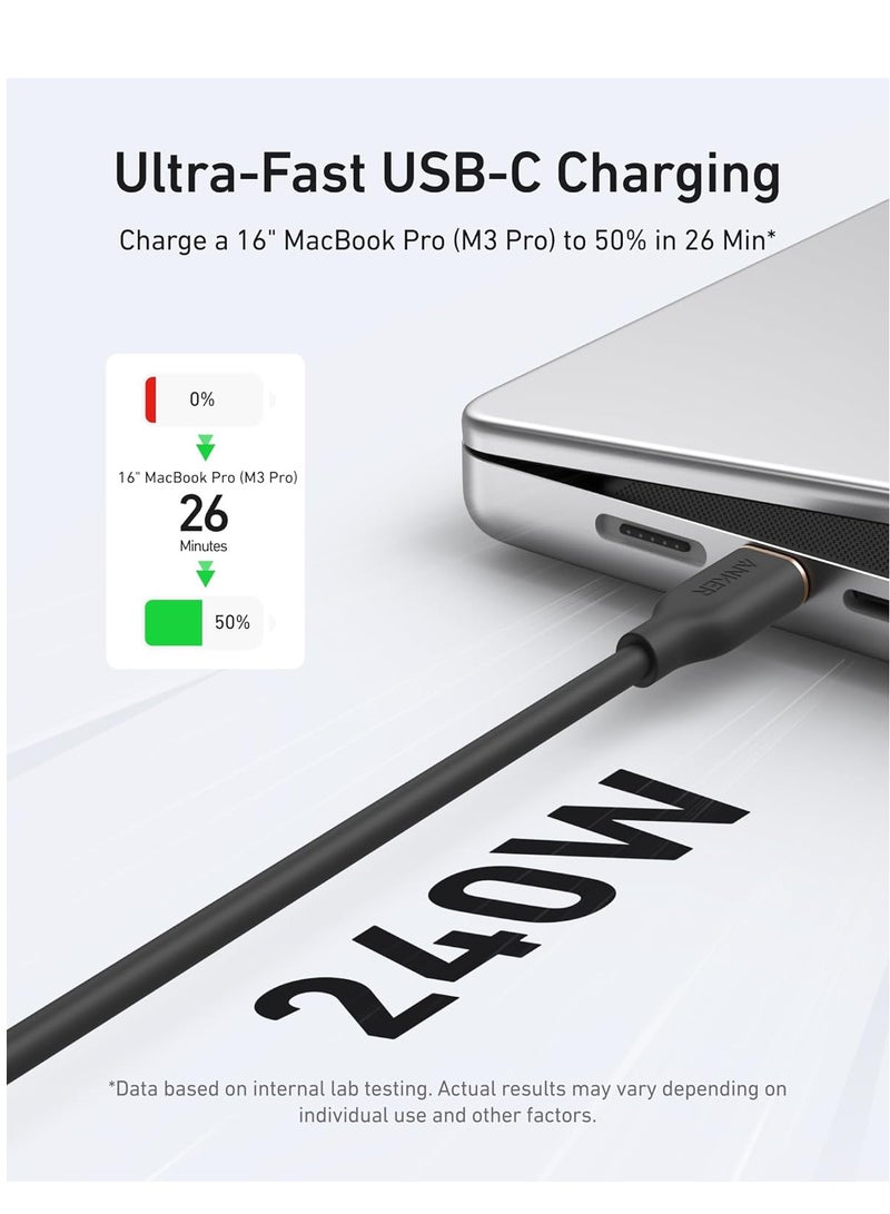 USB C Cable, 240W USB C to USB C Flow Cord, Type C Charger Fast Charging for iPhone 16 Series, MacBook Pro 2020, and More (USB 2.0, 3FT) - Black