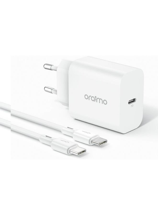 Oraimo OCW-E106S+CC54 20W Type C Plug Fast Charger Pd 3.0 Usb C Wall Adapter white - Image 1