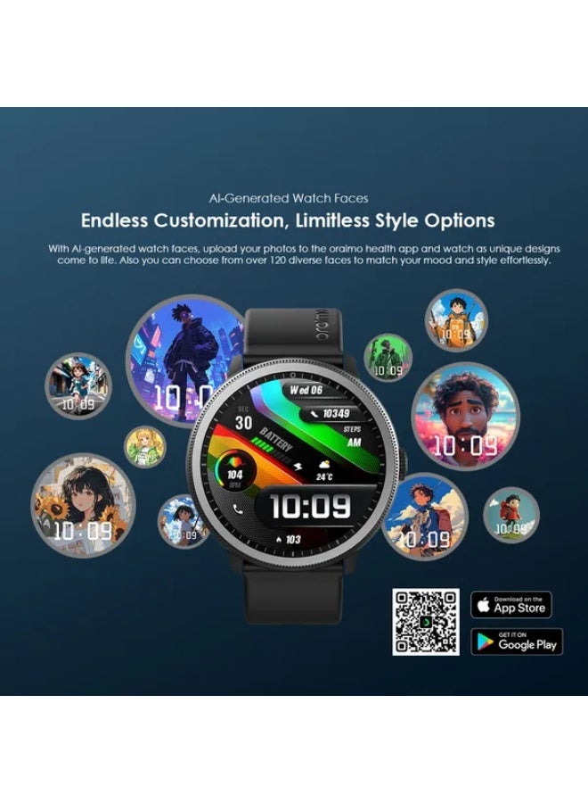 Oraimo Smartwatch 5R – 1.43" AMOLED Display, HD Bluetooth Calls, Health Tracking & IP68 Waterproof - Black - Image 2