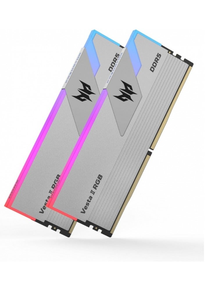 أيسر Acer Predator Vesta II DDR5 6000MHz 32GB (16GBx2) RGB RAM CL36 Intel XMP 3.0 & AMD EXPO Compatible Computer Memory PC5-48000 Silver - BL.9BWWR.653 32 GB 