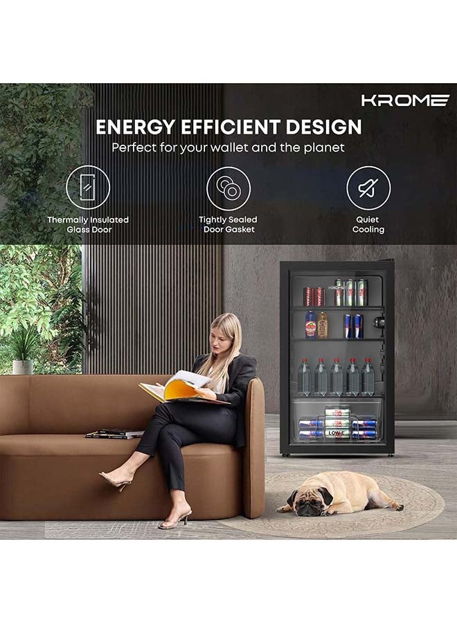 كروم ثلاجة مشروبات 120 لتر، قائمة بذاتها، باب واحد، 2 رف زجاجي، درج خضار، ضوء LED أزرق، مقبض مدمج، تحكم يدوي في درجة الحرارة، صديق للبيئة R600a - Image 5