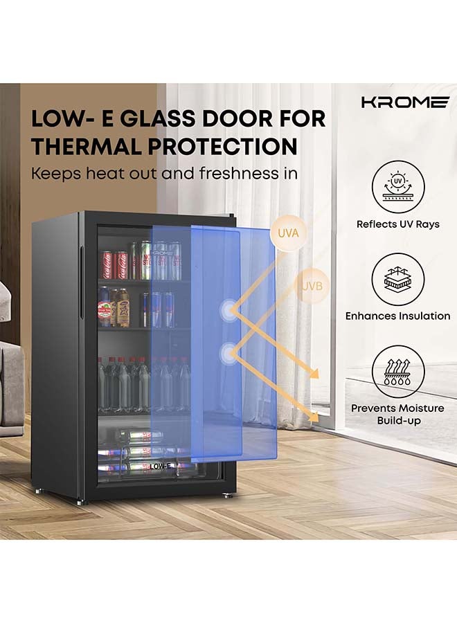كروم ثلاجة مشروبات 120 لتر، قائمة بذاتها، باب واحد، 2 رف زجاجي، درج خضار، ضوء LED أزرق، مقبض مدمج، تحكم يدوي في درجة الحرارة، صديق للبيئة R600a - Image 4